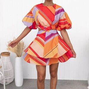 Petal & Pup Red and Orange Geometric Mini Dress